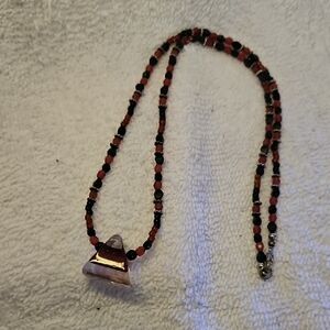 Handmade Black and Red Beaded Silver 23" Necklace